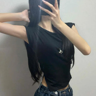 Shirred Slim Fit Plain Daily Short Sleeve T-shirt