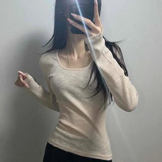 Slim Fit Fitted Plain Daily Long Sleeve T-shirt