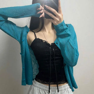 Button Oversized Plain Long Sleeve Casual Cardigan