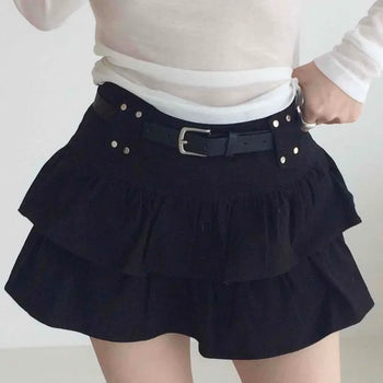 Frill Snap Zipper Tiered Daily Mini Skirt