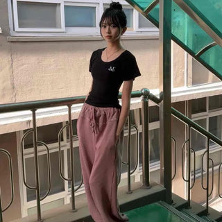 Loose-fit Studded String Wide Daily Long Pants
