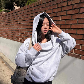 Oversized Plain Kangaroo Pocket Long Sleeve Daily Hoodie