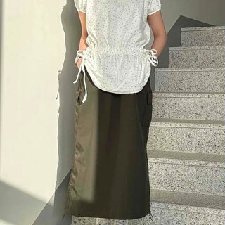 Cargo Pocket String Straight H-Line Loose Fit Midi Skirt