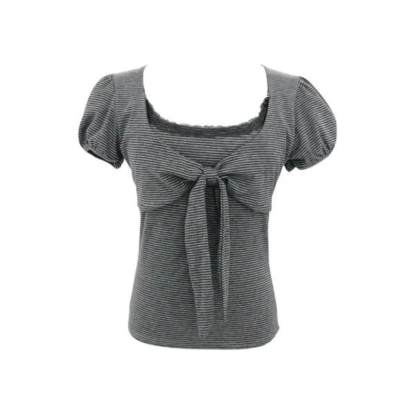 lace neck puff t-shirt(2colors)