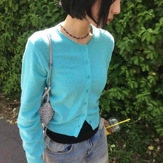 Button Plain Regular Fit Long Sleeve Cardigan