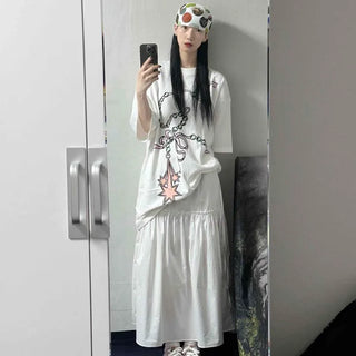 Loose Fit Shirred Ribbon A-Line Daily Long Skirt