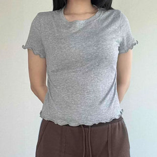 Frill Plain Regular Fit Short Sleeve Daily T-shirt