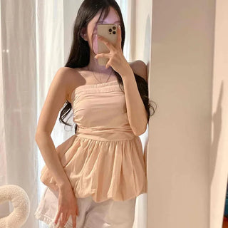 Shirred Frill Strap Fitted Tiered Sleeveless