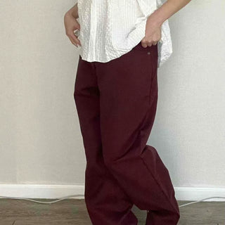 Button Wide Loose Fit Daily Long Pants