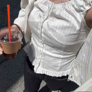 Frill Shirred Button Stripe Regular Fit Sleeveless