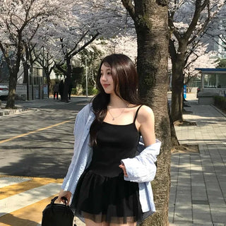 Fitted Plain Frill Strap Sleeveless A-Line Mini Dress