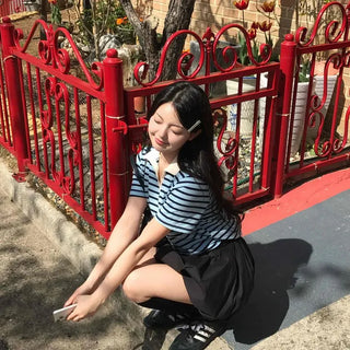 Regular Fit Striped Color Block Short Sleeve Daily T-shirt