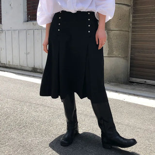 Take Women's Snap Pintuck Button Midi Loose Fit Skirt