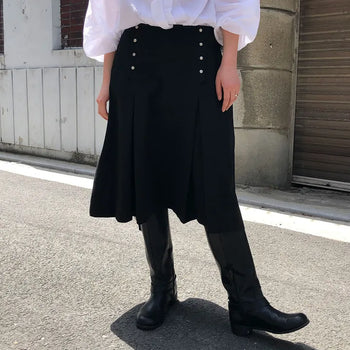 Take Women's Snap Pintuck Button Midi Loose Fit Skirt