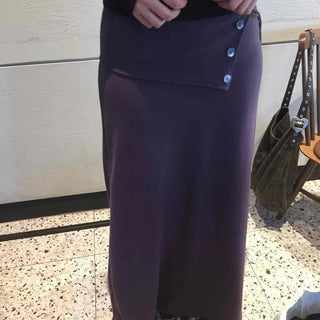Button Wrap Straight H-Line Loose Fit Long Skirt