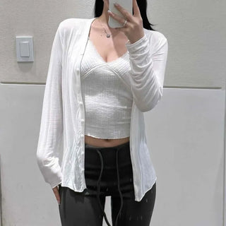 Buttoned Plain Loose Fit Long Sleeve Casual Cardigan