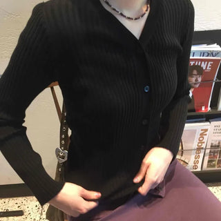 Plain Button Slim Fit Button-Down Daily Long Sleeve Cardigan