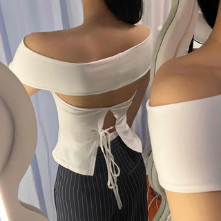 Ribbon Backless Wrap Slim Fit Sleeveless