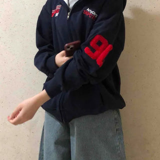 Hoodie Zipper Lettering Numbering Oversized Full Zip