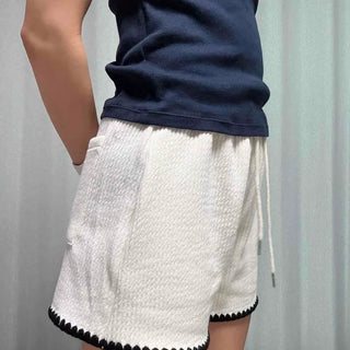 Loose Fit Contrast Drawstring Wide Daily Shorts