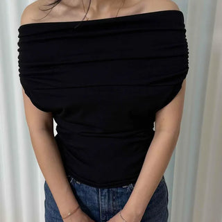 Shirred Plain Sleeveless Daily Short-Sleeve T-Shirt