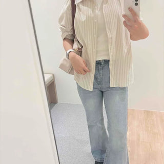 Striped Button-Down Oversized Long Sleeve Shirt