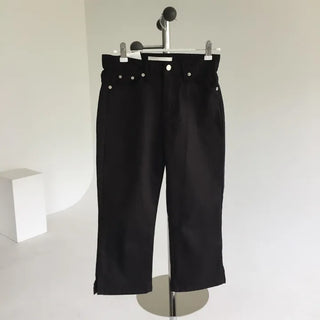 Knee-length Stretch Capri Pants Body-covering Knee-length Bermuda Slit Black Jeans