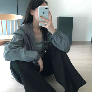 Oversized Plain Flap Pocket Hooded Long Sleeve Field Jacket