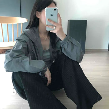 Oversized Plain Flap Pocket Hooded Long Sleeve Field Jacket