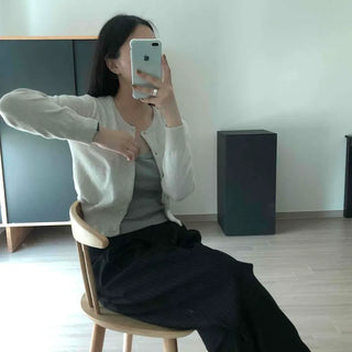 Loose-fit Plain Button Long-sleeve Daily Cardigan