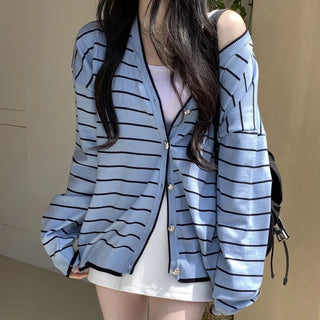 Ocean Stripe Oversized Cardigan