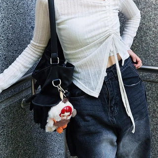 Off-shoulder cutout, shirring, ribbon, slim fit, plain long sleeves