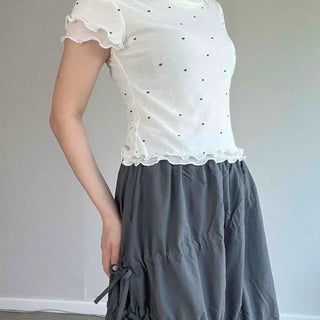 Frill Eyelet Dot Regular Fit Daily Short Sleeve T-shirt
