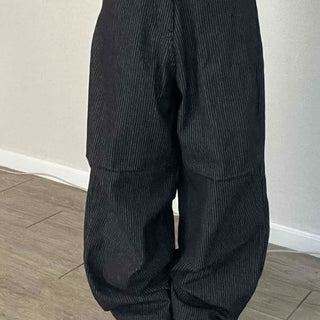 Button Stripe Wide Oversized Daily Long Pants