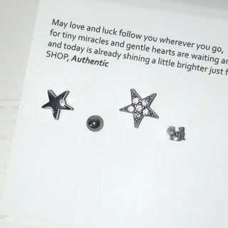 (Set) Star Piercing Set Cubic Basic Barbell Star Piercing Surgical Steel 8mm Earrings Labret Bar