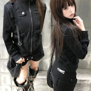 Dark Hip Girl Slim Fit High Neck Zip-up