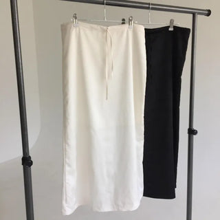 Anna Silky Flower Satin Long Skirt with Back Slit Maxi-Long Summer H-Line Skirt