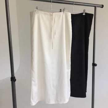 Anna Silky Flower Satin Long Skirt with Back Slit Maxi-Long Summer H-Line Skirt