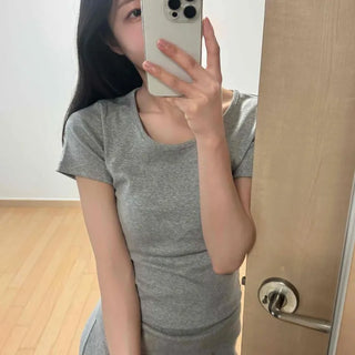 Plain Slim Fit Round Neck Daily Short Sleeve T-shirt
