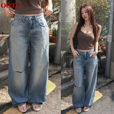 D'ELV Damaged Denim Wide Pants