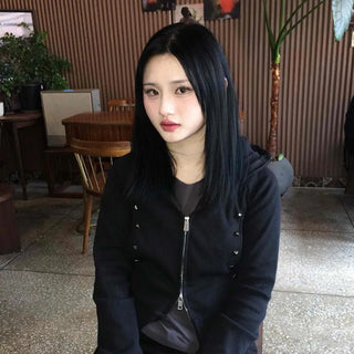 Plain Zip-up Loose Fit Long Sleeve Jacket