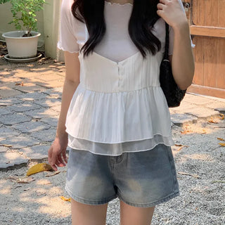 Chiffon Frill Sleeveless Blouse, Bustier