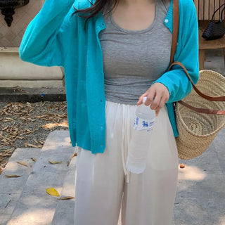 Color Masterpiece, Summer Linen Knit Long Sleeve Cardigan
