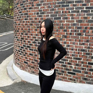 Slim Fit Solid Color Block Layered Long Sleeve