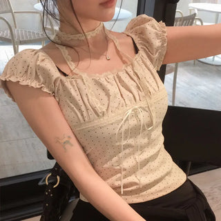 Alti Muffler Dot Shirred Short Sleeve T-shirt