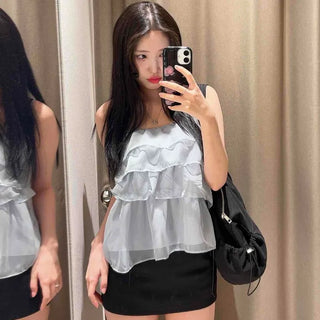 Dove Strap Tiered Elastic Blouse