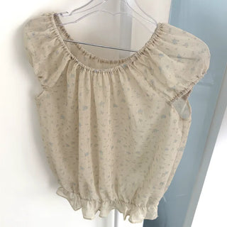 Flori Shirred See-through Short Sleeve Blouse