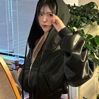 Hooded Zipper Zip-Up Oversized Daily Jacket