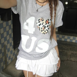 All Day Lettering Leopard Heart Oversized Short Sleeve Tee