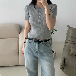 Henley neck short-sleeve knit